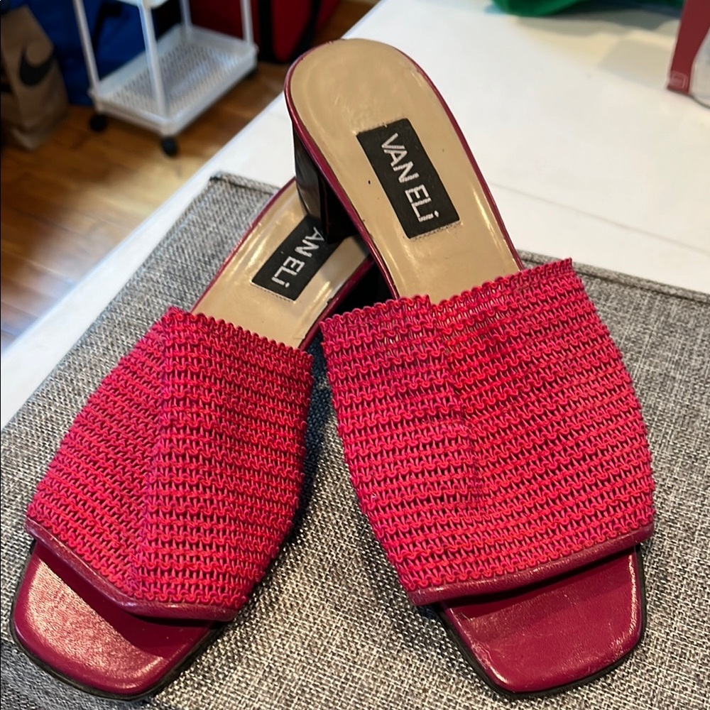 Van Eli Women's Pink with Orange undertones Woven Slide Sandals